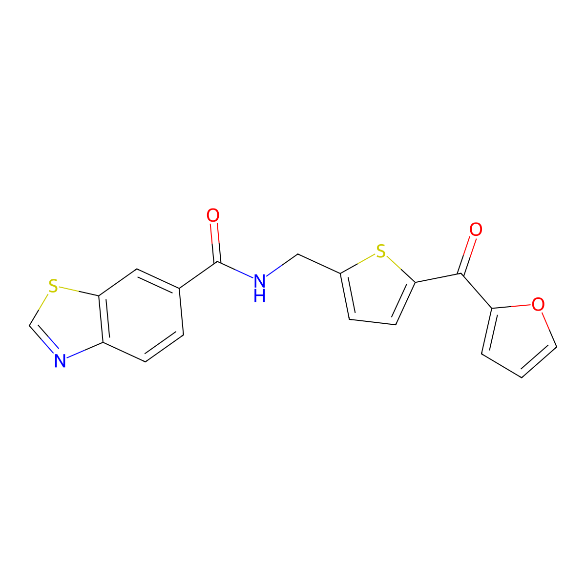 N-((5-(furan-2-carbonyl)thiophen-2-yl)methyl)benzo[d]thiazole-6-carboxamide molecular structure, CAS 1797615-65-6