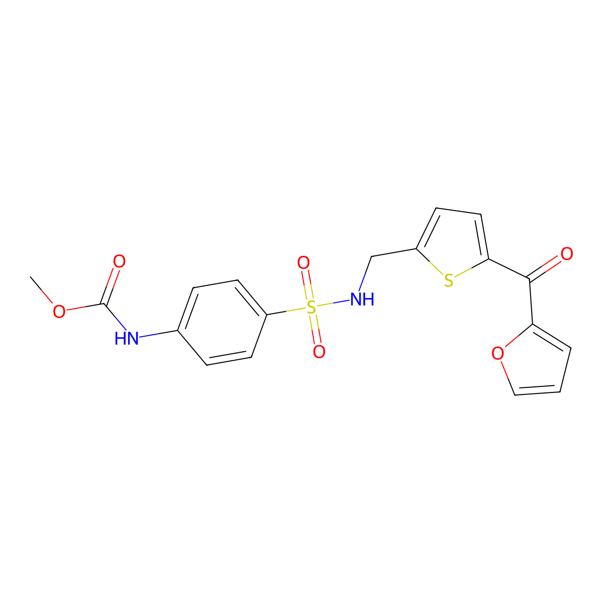 methyl (4-(N-((5-(furan-2-carbonyl)thiophen-2-yl)methyl)sulfamoyl)phenyl)carbamate molecular structure, CAS 1797615-86-1