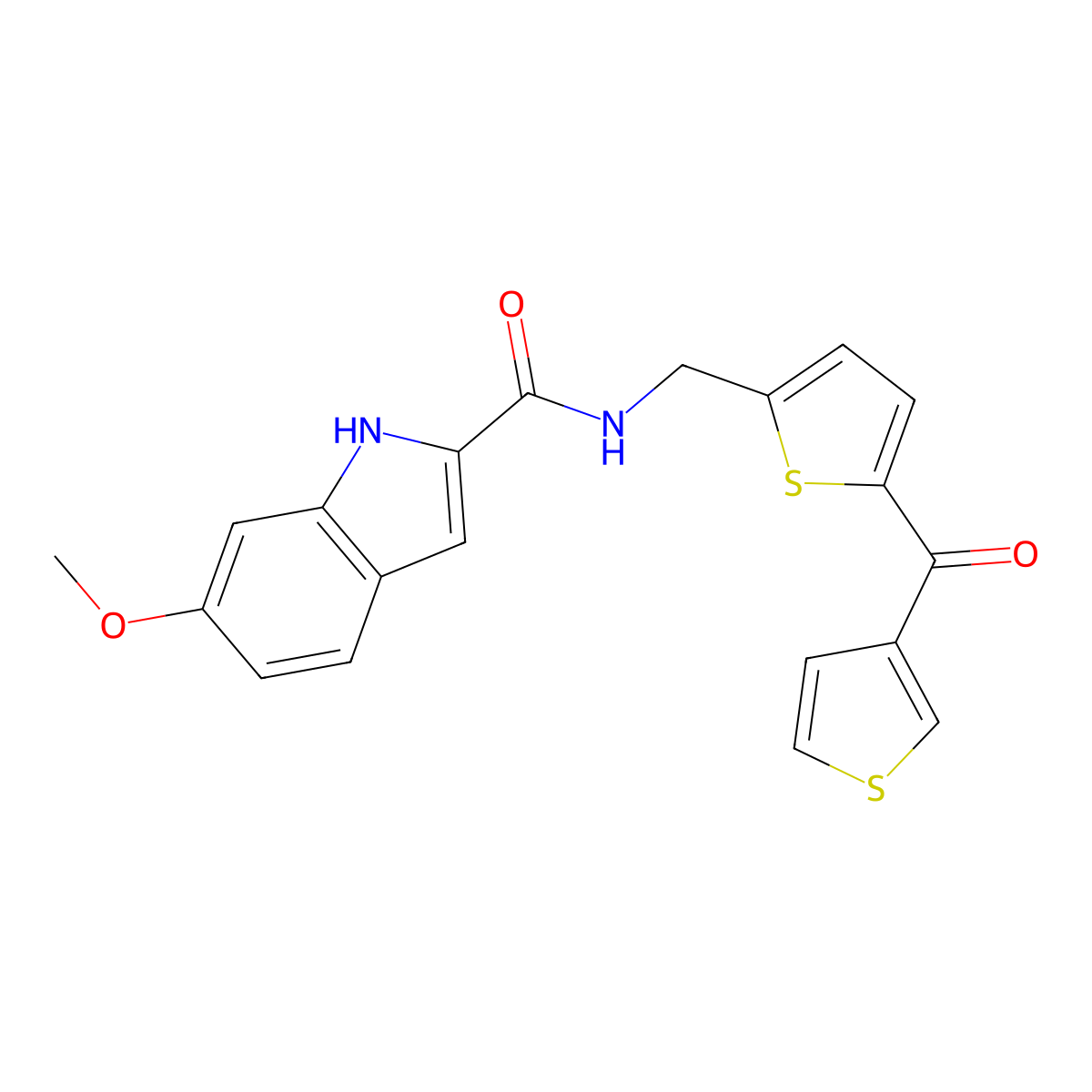 6-methoxy-N-{[5-(thiophene-3-carbonyl)thiophen-2-yl]methyl}-1H-indole-2-carboxamide molecular structure, CAS 1797615-88-3