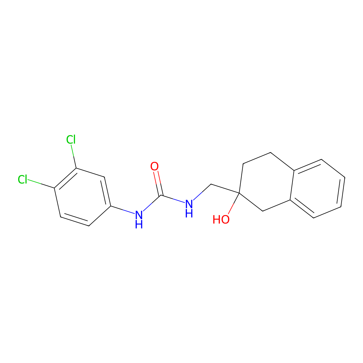 1-(3,4-Dichlorophenyl)-3-((2-hydroxy-1,2,3,4-tetrahydronaphthalen-2-yl)methyl)urea molecular structure, CAS 1797615-98-5
