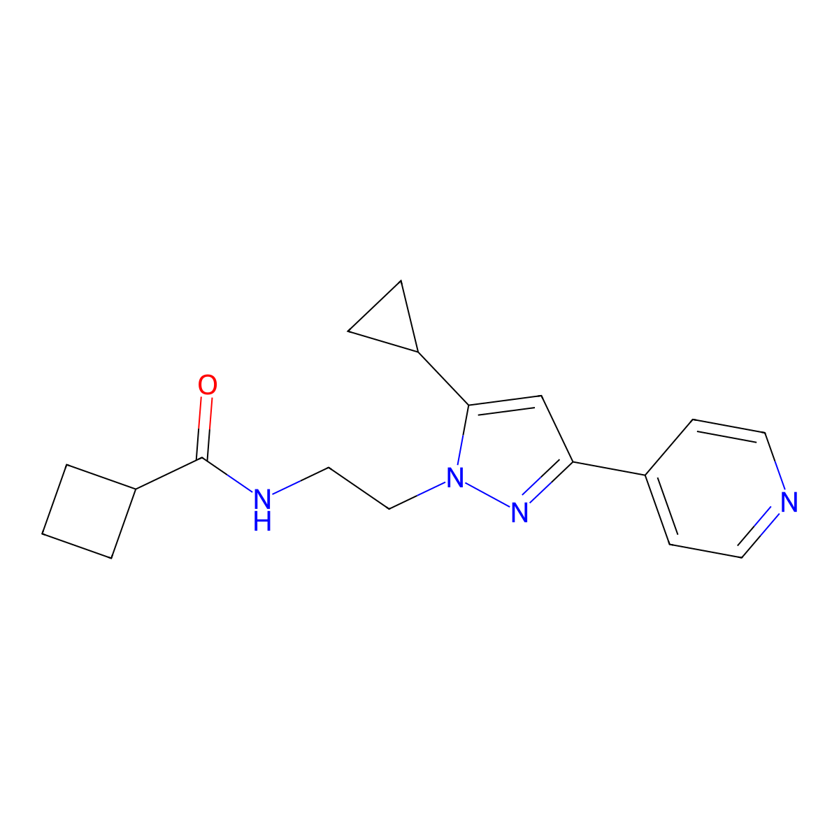 N-{2-[5-cyclopropyl-3-(pyridin-4-yl)-1H-pyrazol-1-yl]ethyl}cyclobutanecarboxamide molecular structure, CAS 1797616-40-0