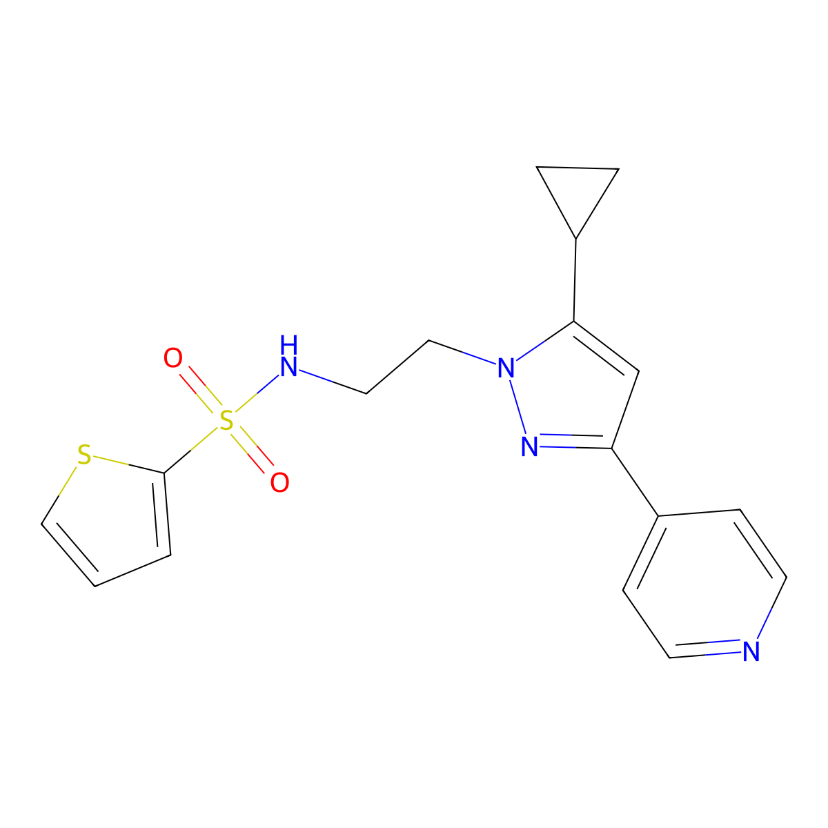N-(2-(5-cyclopropyl-3-(pyridin-4-yl)-1H-pyrazol-1-yl)ethyl)thiophene-2-sulfonamide molecular structure, CAS 1797616-44-4