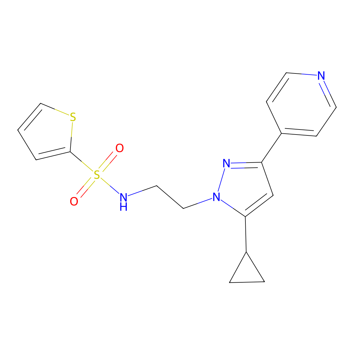 N-(2-(5-cyclopropyl-3-(pyridin-4-yl)-1H-pyrazol-1-yl)ethyl)thiophene-2-sulfonamide molecular structure, CAS 1797616-44-4