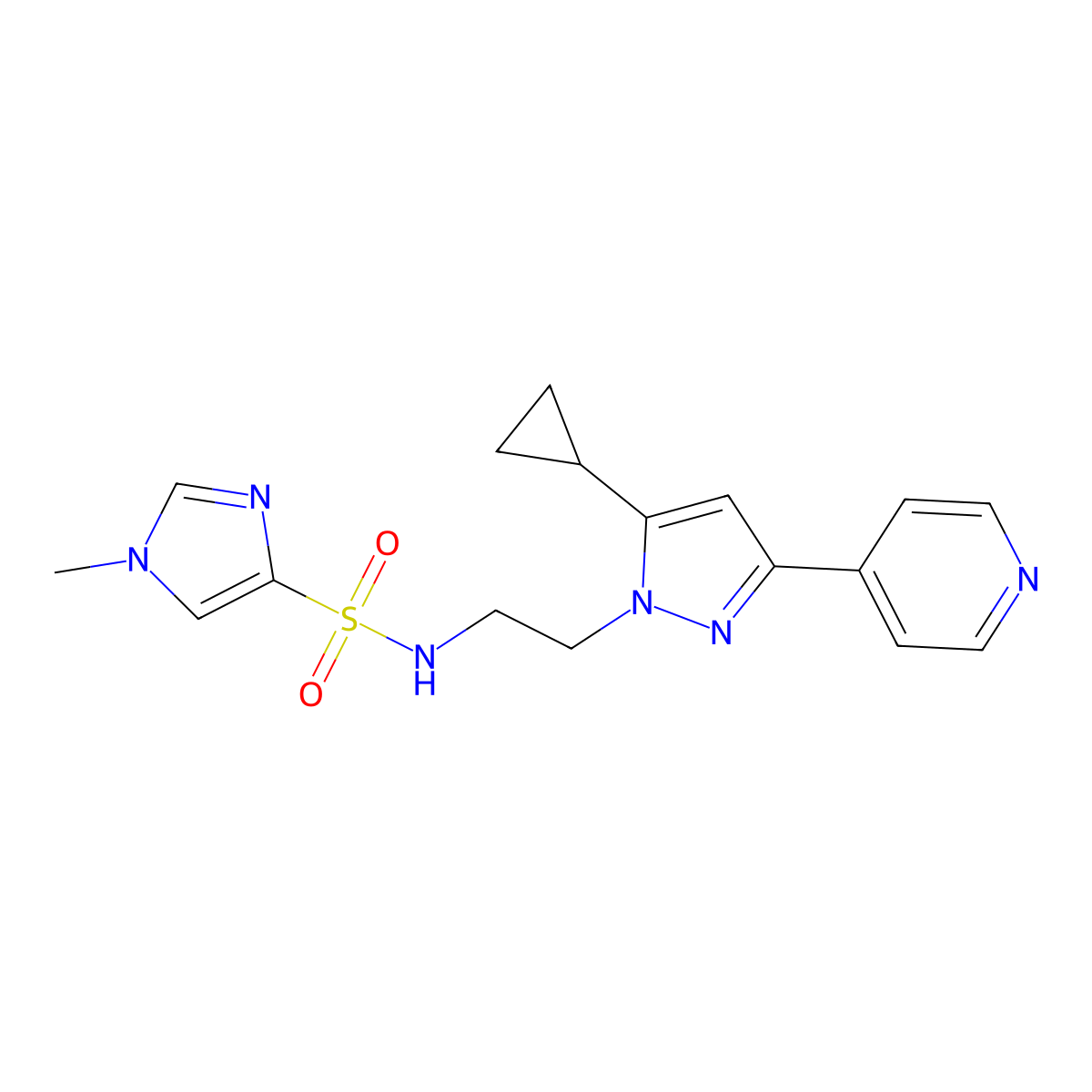 N-{2-[5-cyclopropyl-3-(pyridin-4-yl)-1H-pyrazol-1-yl]ethyl}-1-methyl-1H-imidazole-4-sulfonamide molecular structure, CAS 1797616-56-8