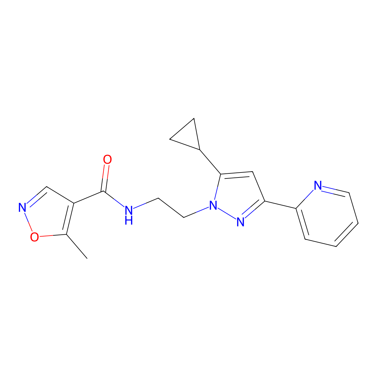 N-(2-(5-cyclopropyl-3-(pyridin-2-yl)-1H-pyrazol-1-yl)ethyl)-5-methylisoxazole-4-carboxamide molecular structure, CAS 1797616-84-2