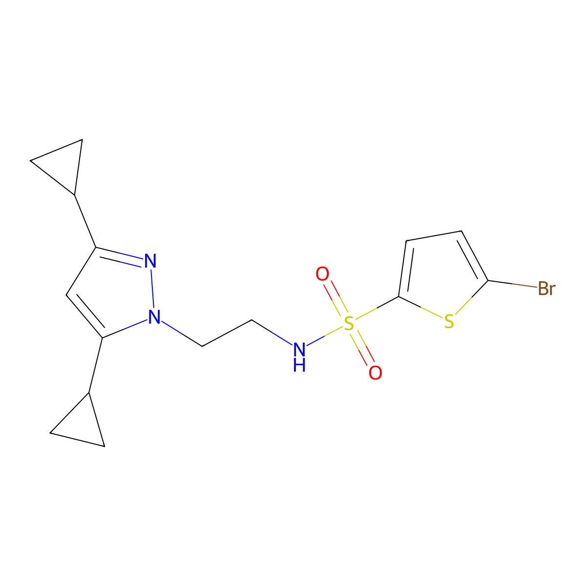 5-bromo-N-(2-(3,5-dicyclopropyl-1H-pyrazol-1-yl)ethyl)thiophene-2-sulfonamide molecular structure, CAS 1797616-97-7