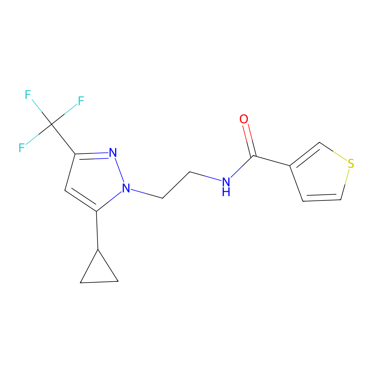 N-{2-[5-cyclopropyl-3-(trifluoromethyl)-1H-pyrazol-1-yl]ethyl}thiophene-3-carboxamide molecular structure, CAS 1797617-12-9
