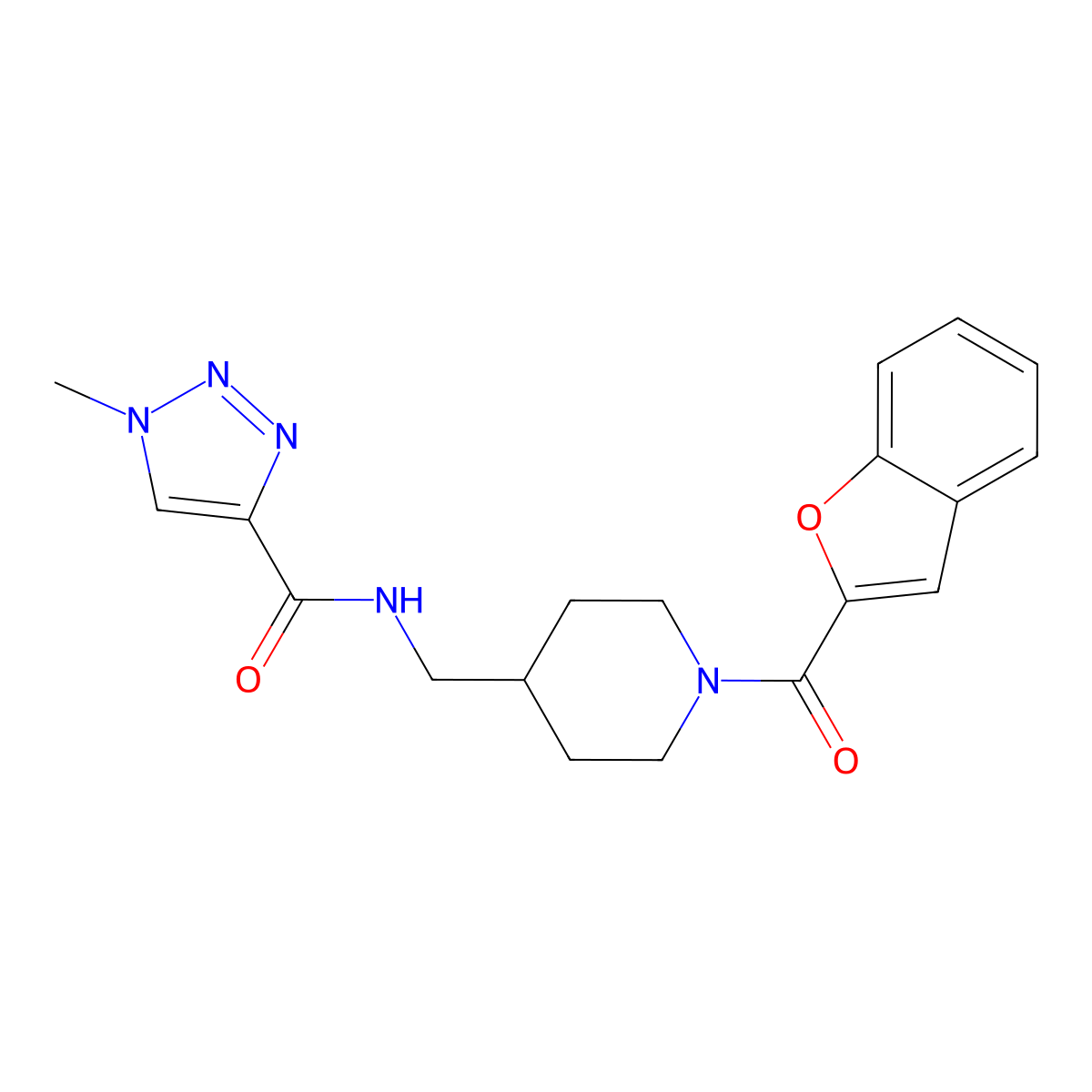 N-((1-(benzofuran-2-carbonyl)piperidin-4-yl)methyl)-1-methyl-1H-1,2,3-triazole-4-carboxamide molecular structure, CAS 1797617-23-2