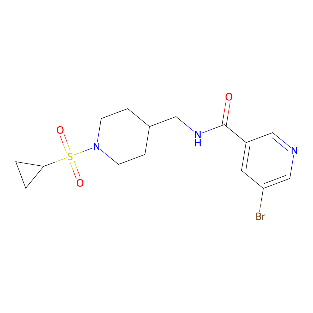 5-bromo-N-((1-(cyclopropylsulfonyl)piperidin-4-yl)methyl)nicotinamide molecular structure, CAS 1797617-27-6