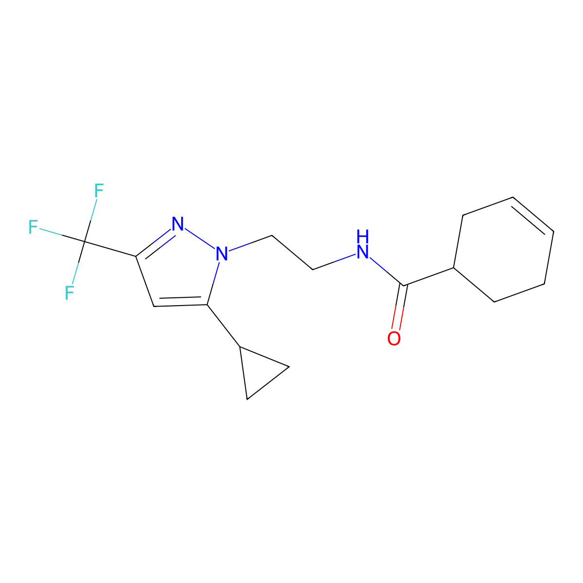 N-{2-[5-cyclopropyl-3-(trifluoromethyl)-1H-pyrazol-1-yl]ethyl}cyclohex-3-ene-1-carboxamide molecular structure, CAS 1797617-29-8