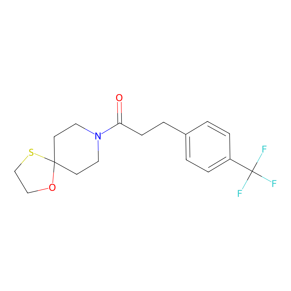 1-(1-Oxa-4-thia-8-azaspiro[4.5]decan-8-yl)-3-(4-(trifluoromethyl)phenyl)propan-1-one molecular structure, CAS 1797617-42-5