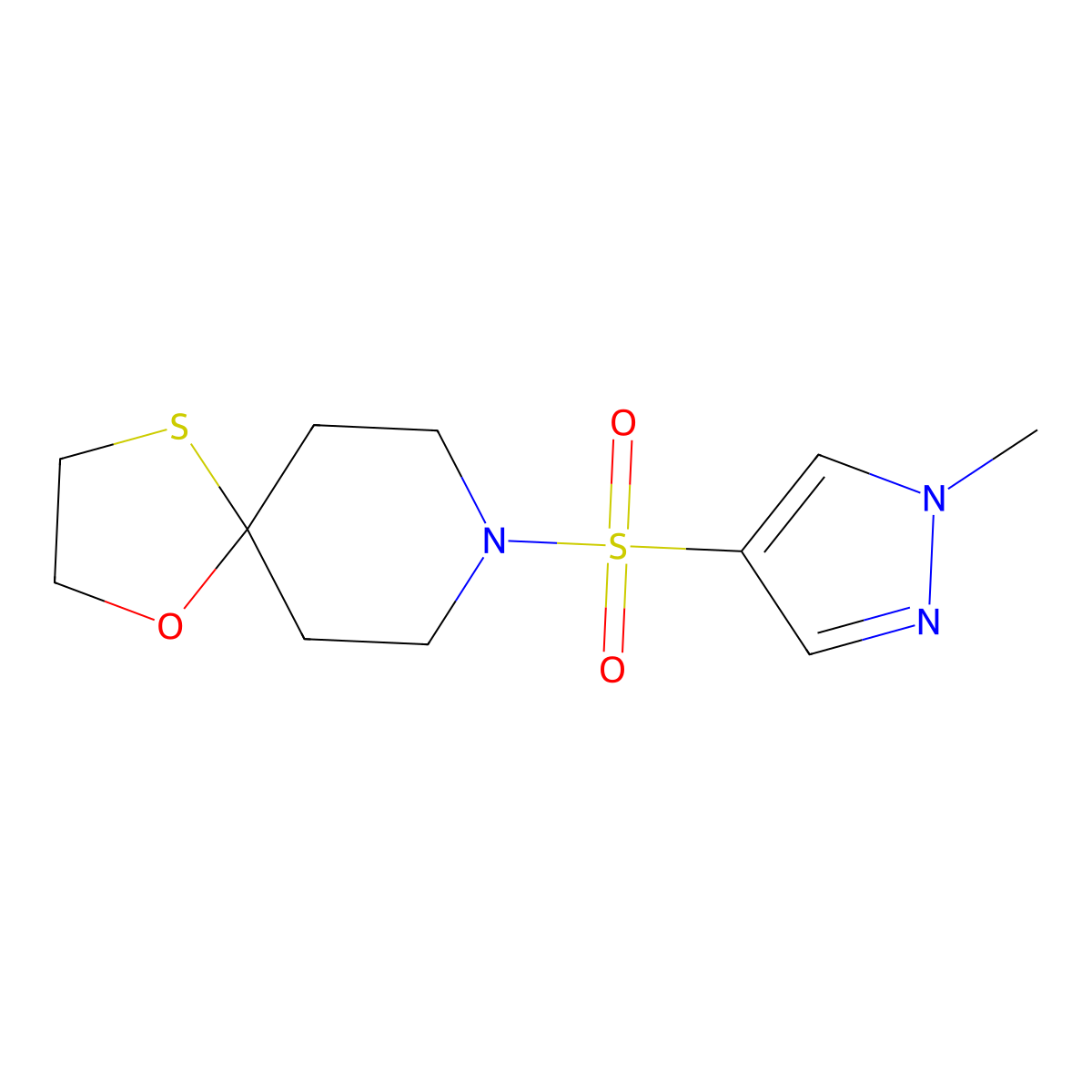 8-((1-methyl-1H-pyrazol-4-yl)sulfonyl)-1-oxa-4-thia-8-azaspiro[4.5]decane molecular structure, CAS 1797617-46-9