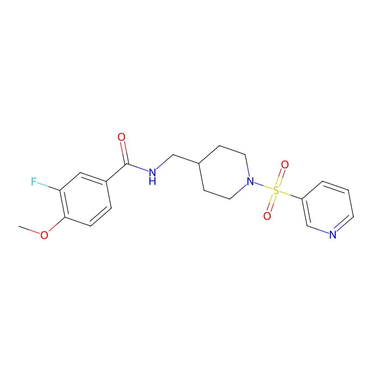 3-fluoro-4-methoxy-N-((1-(pyridin-3-ylsulfonyl)piperidin-4-yl)methyl)benzamide molecular structure, CAS 1797617-53-8