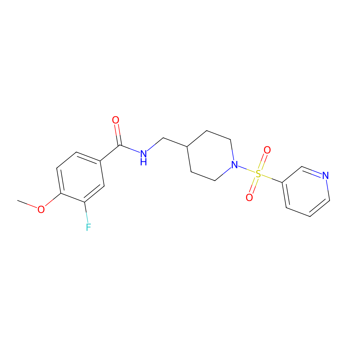 3-fluoro-4-methoxy-N-((1-(pyridin-3-ylsulfonyl)piperidin-4-yl)methyl)benzamide molecular structure, CAS 1797617-53-8