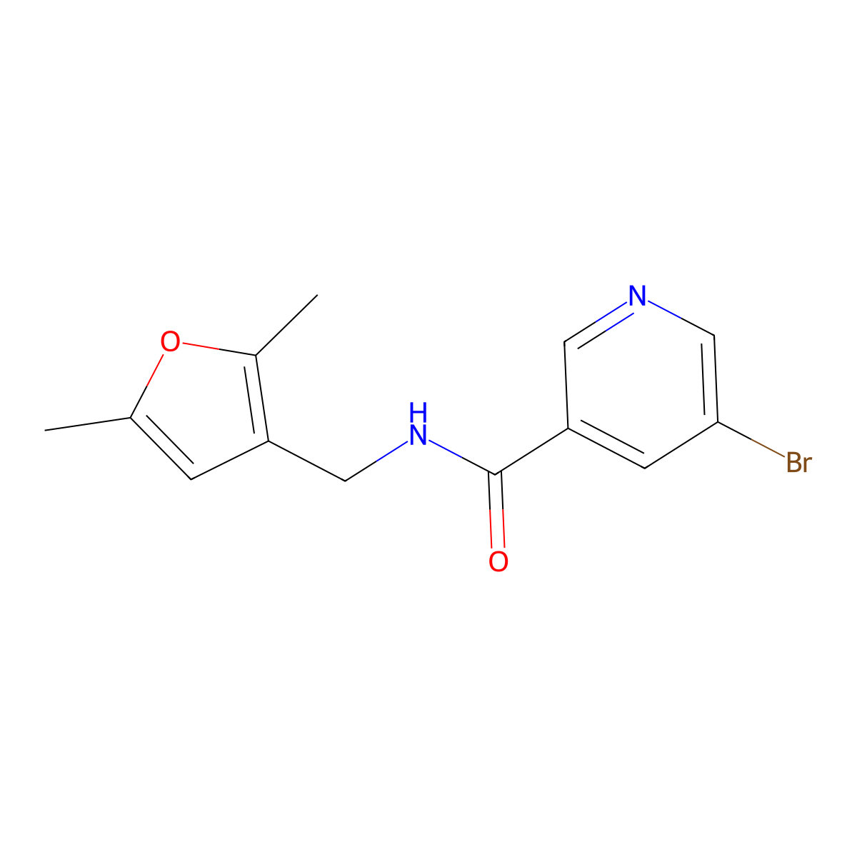 5-bromo-N-((2,5-dimethylfuran-3-yl)methyl)nicotinamide molecular structure, CAS 1797617-58-3