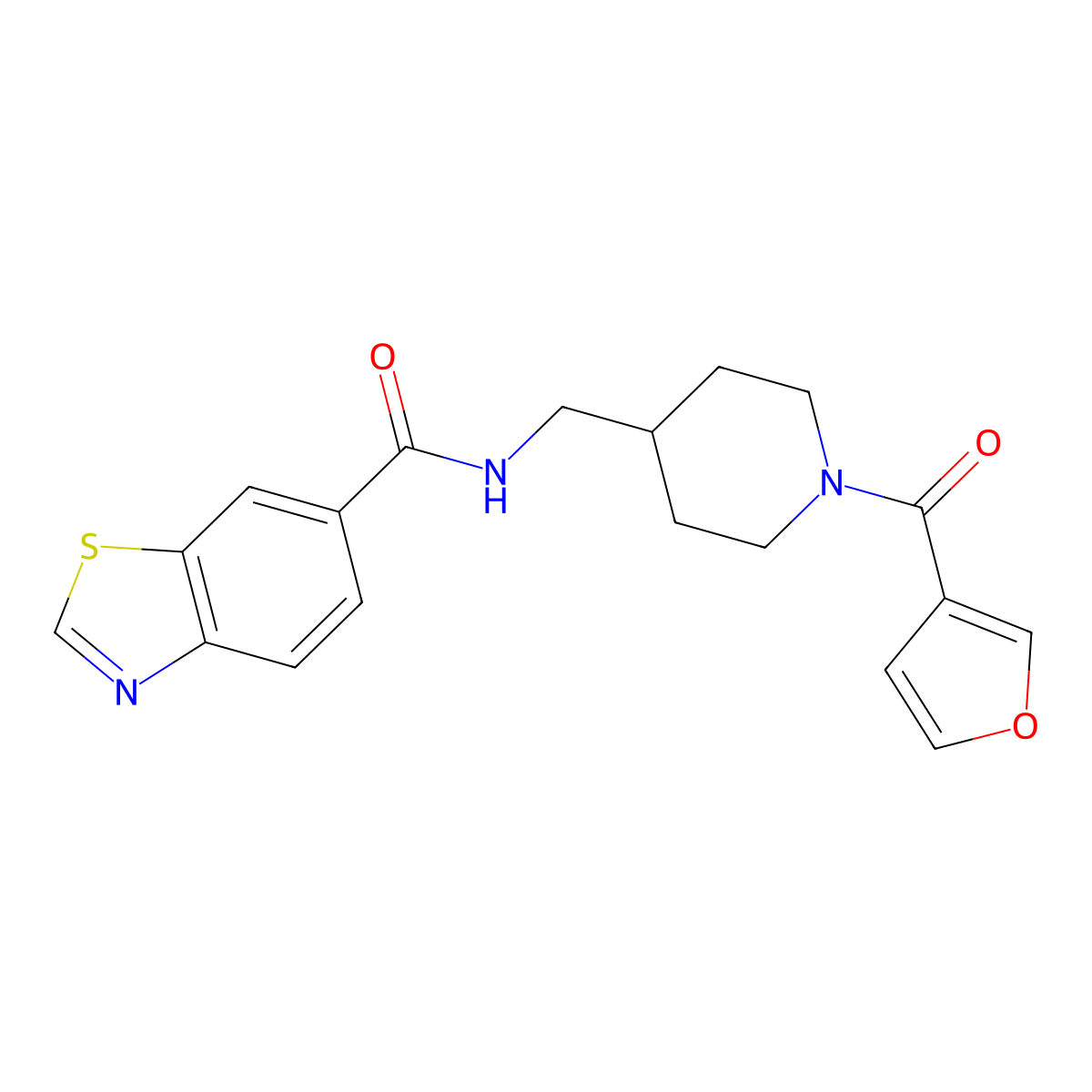 N-((1-(furan-3-carbonyl)piperidin-4-yl)methyl)benzo[d]thiazole-6-carboxamide molecular structure, CAS 1797617-71-0