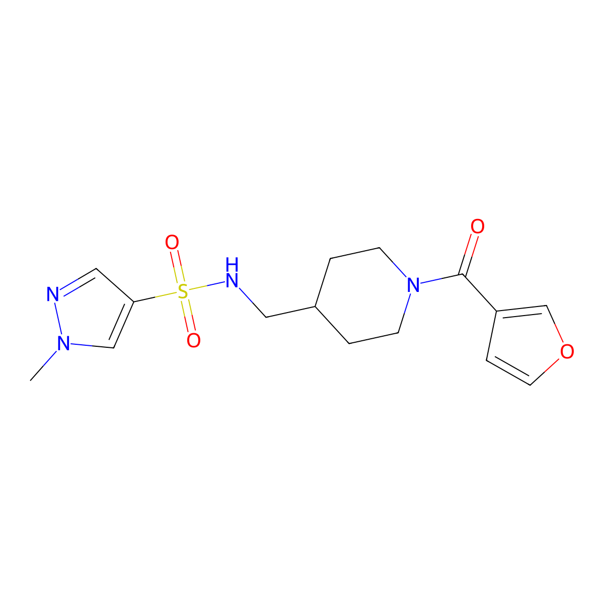 N-{[1-(furan-3-carbonyl)piperidin-4-yl]methyl}-1-methyl-1H-pyrazole-4-sulfonamide molecular structure, CAS 1797617-73-2