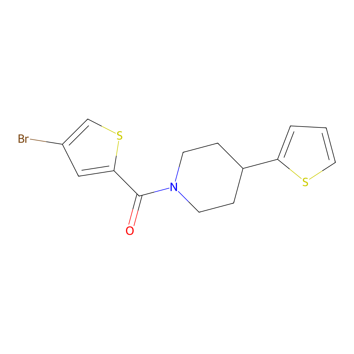 (4-Bromothiophen-2-yl)(4-(thiophen-2-yl)piperidin-1-yl)methanone molecular structure, CAS 1797617-90-3