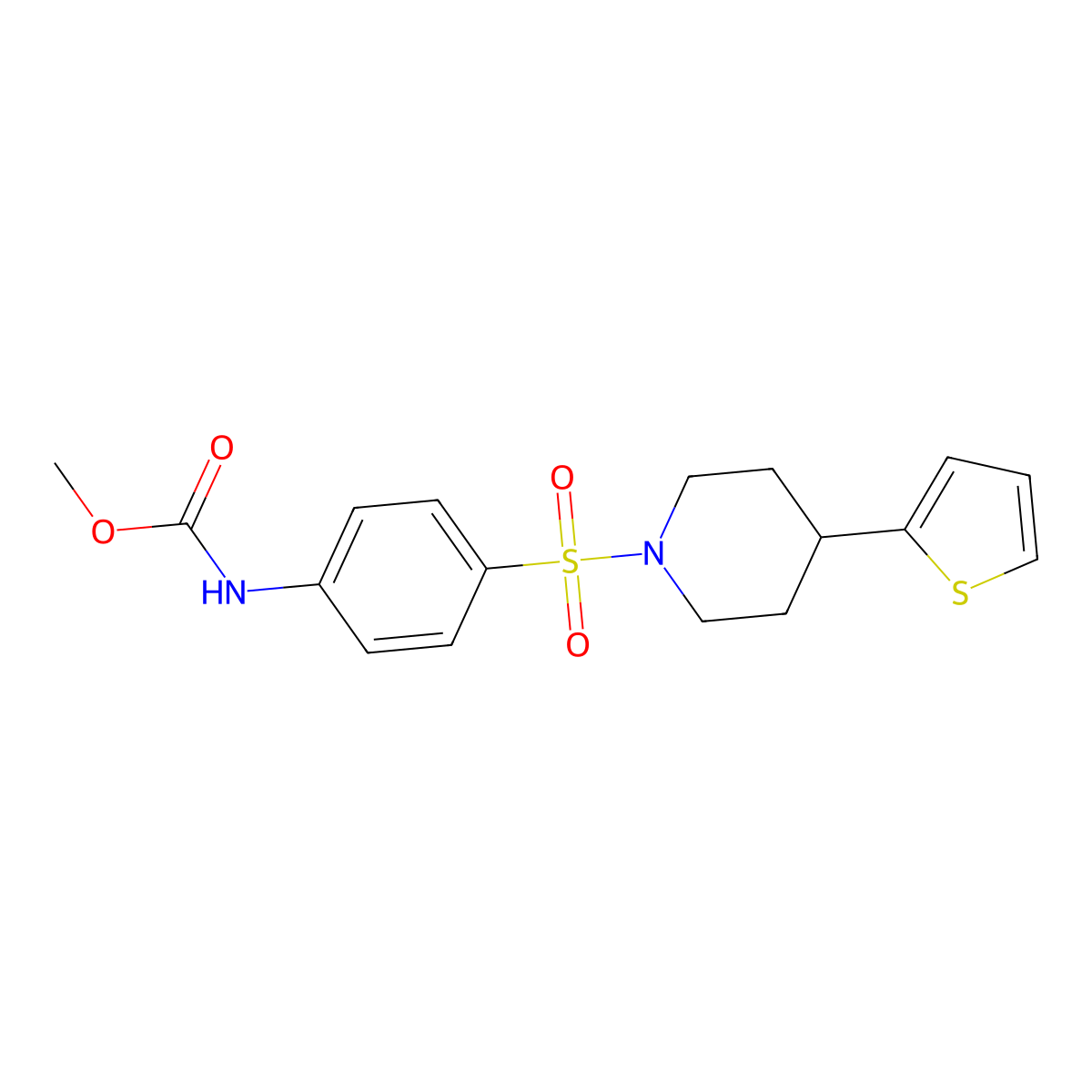 Methyl (4-((4-(thiophen-2-yl)piperidin-1-yl)sulfonyl)phenyl)carbamate molecular structure, CAS 1797618-03-1