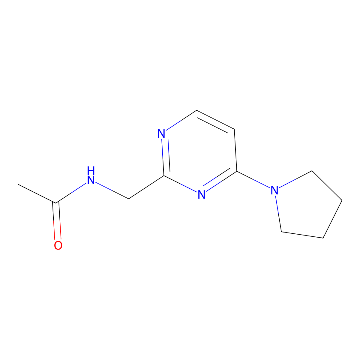 N-((4-(pyrrolidin-1-yl)pyrimidin-2-yl)methyl)acetamide molecular structure, CAS 1797618-16-6