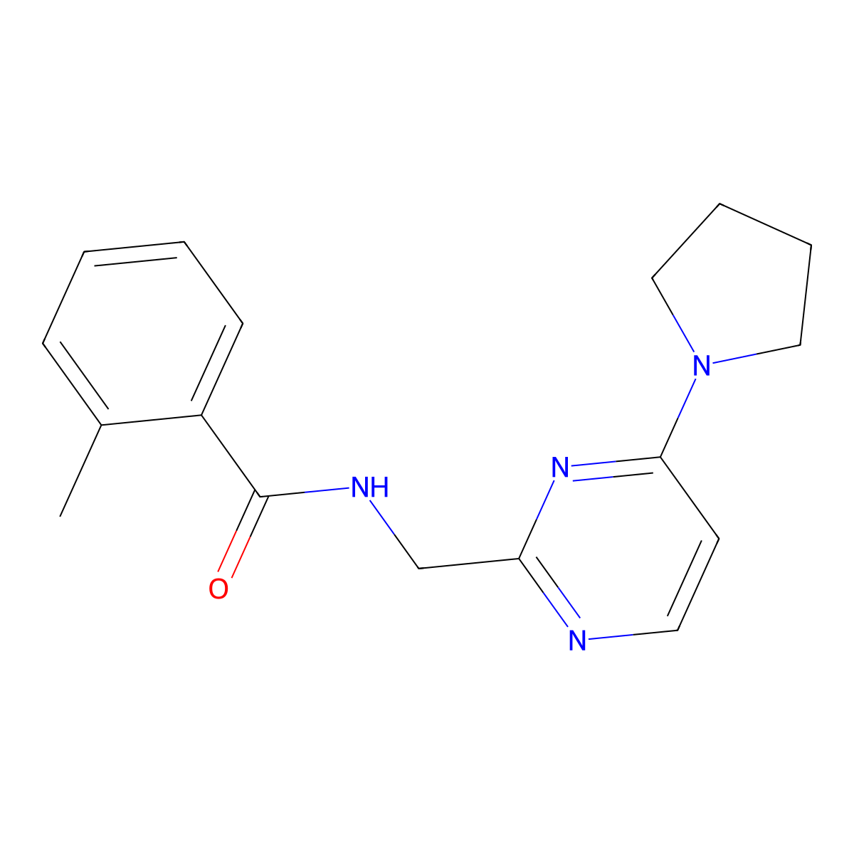 2-methyl-N-{[4-(pyrrolidin-1-yl)pyrimidin-2-yl]methyl}benzamide molecular structure, CAS 1797618-21-3