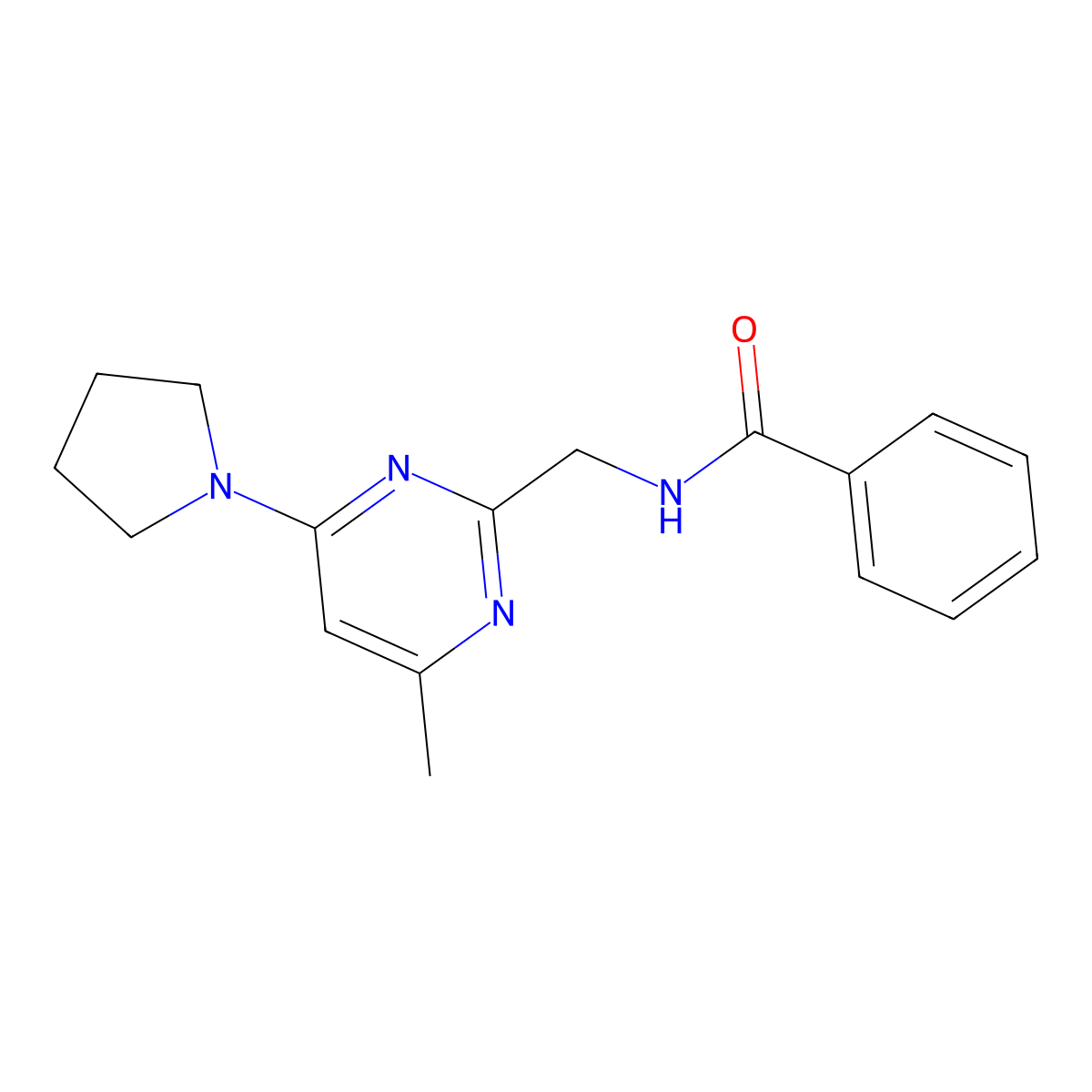N-{[4-Methyl-6-(pyrrolidin-1-YL)pyrimidin-2-YL]methyl}benzamide molecular structure, CAS 1797618-34-8
