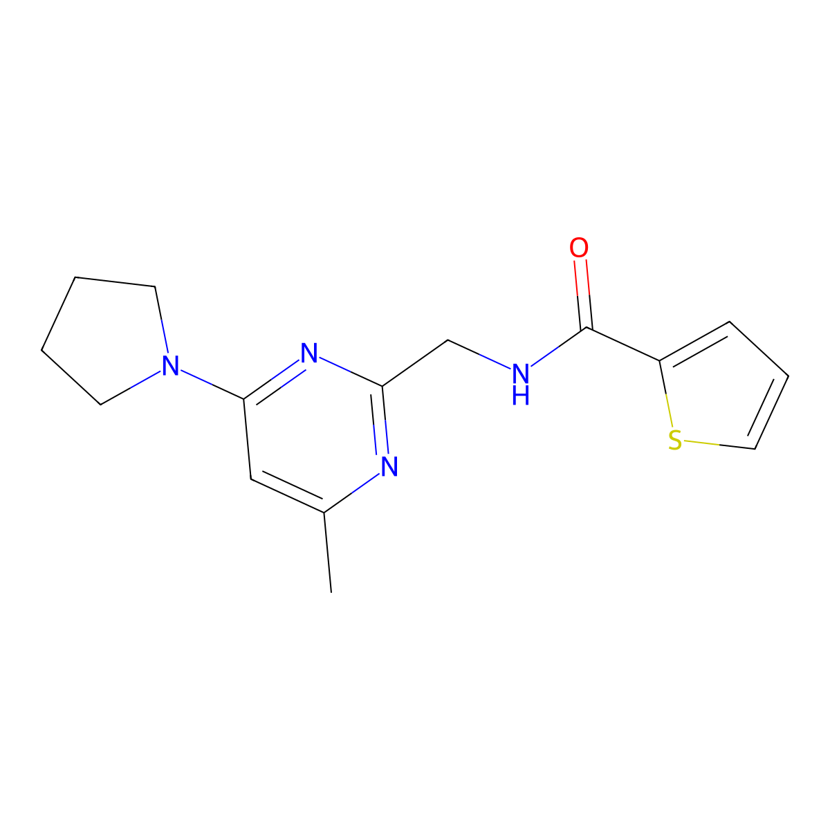 N-{[4-Methyl-6-(pyrrolidin-1-YL)pyrimidin-2-YL]methyl}thiophene-2-carboxamide molecular structure, CAS 1797618-40-6