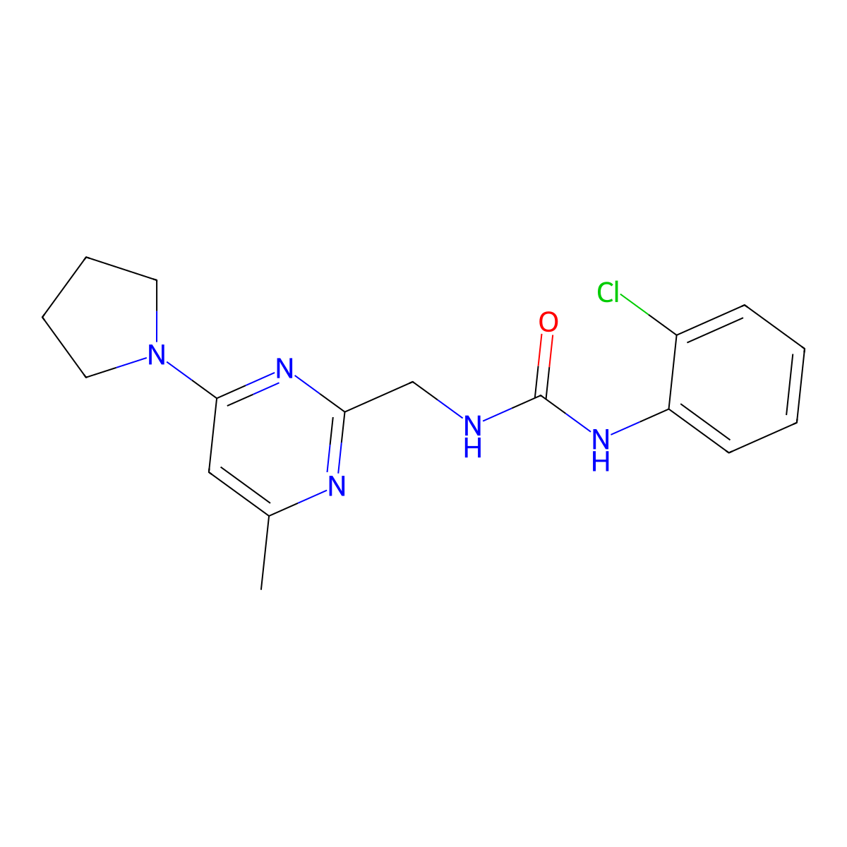 1-(2-Chlorophenyl)-3-{[4-methyl-6-(pyrrolidin-1-yl)pyrimidin-2-yl]methyl}urea molecular structure, CAS 1797618-46-2