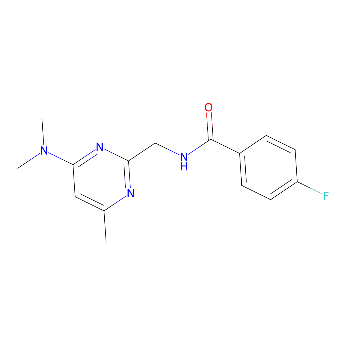 N-((4-(dimethylamino)-6-methylpyrimidin-2-yl)methyl)-4-fluorobenzamide molecular structure, CAS 1797619-51-2