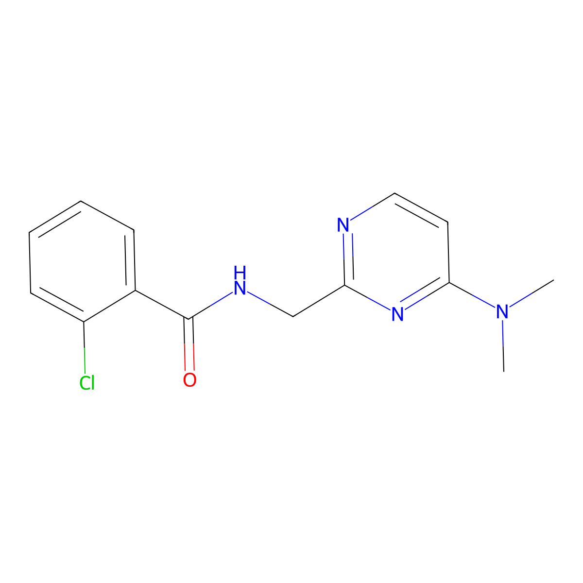 2-chloro-N-((4-(dimethylamino)pyrimidin-2-yl)methyl)benzamide molecular structure, CAS 1797619-59-0