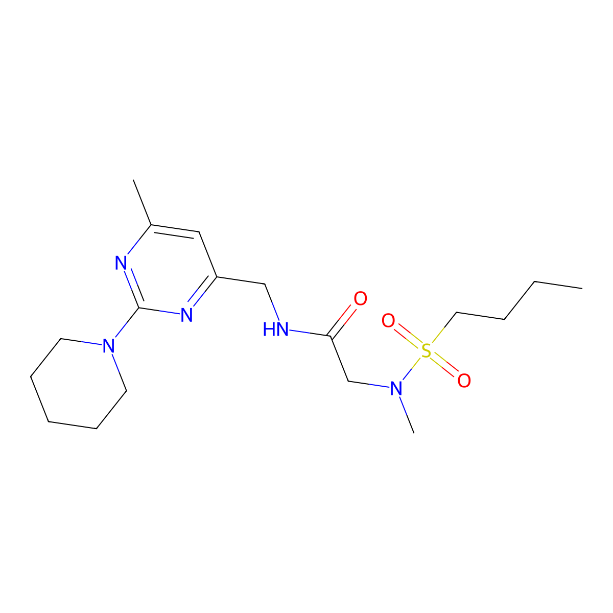 N-((6-methyl-2-(piperidin-1-yl)pyrimidin-4-yl)methyl)-2-(N-methylbutylsulfonamido)acetamide molecular structure, CAS 1797619-97-6