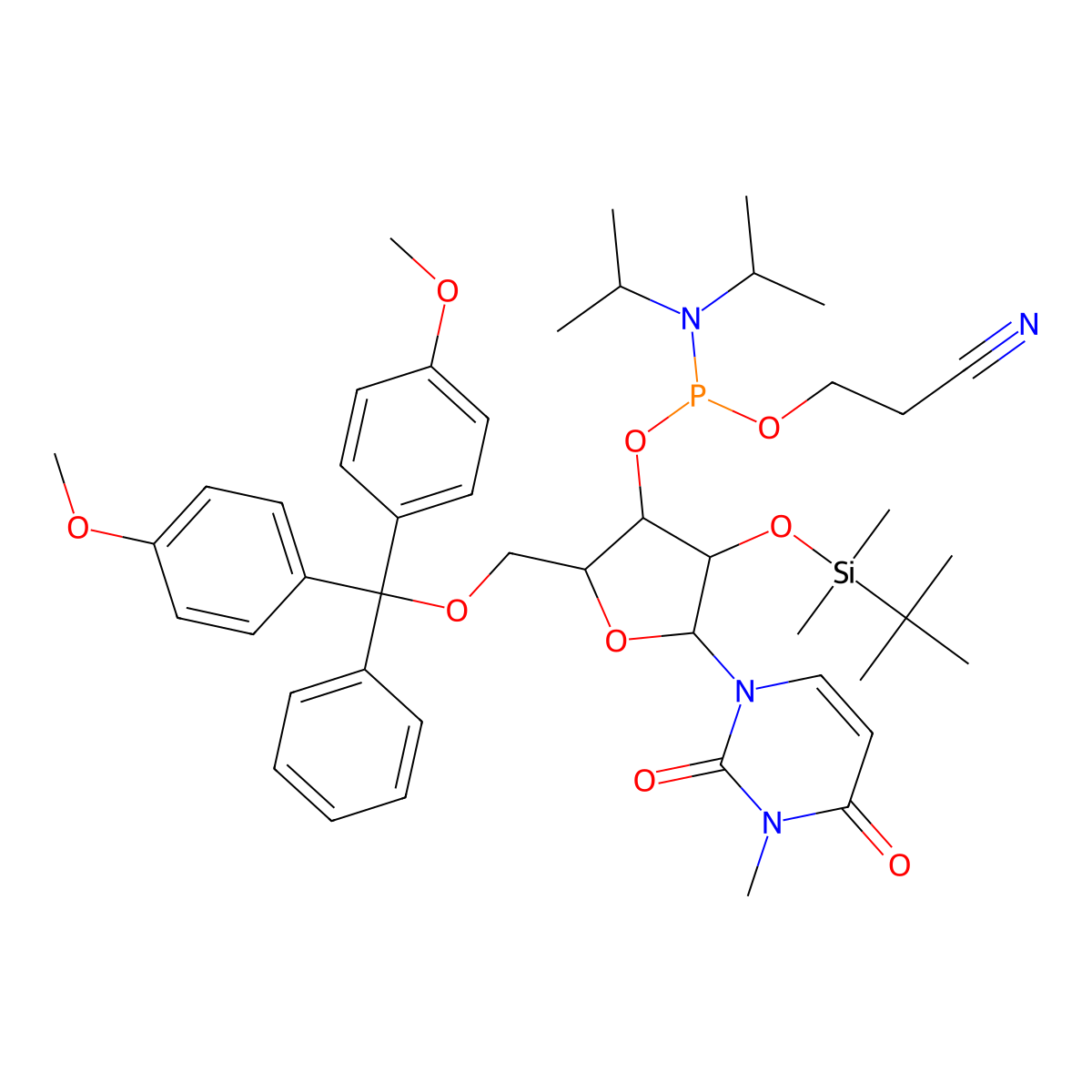 2'-O-tert-Butyldimethylsilyl-5'-O-DMT-3-methyluridine 3'-CE phosphoramidite molecular structure, CAS 179762-50-6