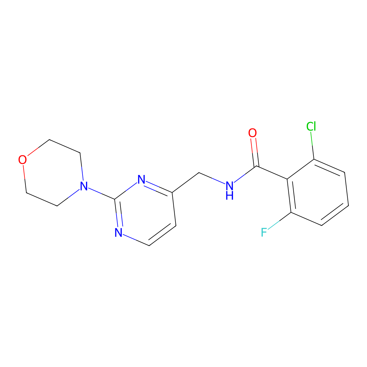 2-chloro-6-fluoro-N-((2-morpholinopyrimidin-4-yl)methyl)benzamide molecular structure, CAS 1797620-41-7