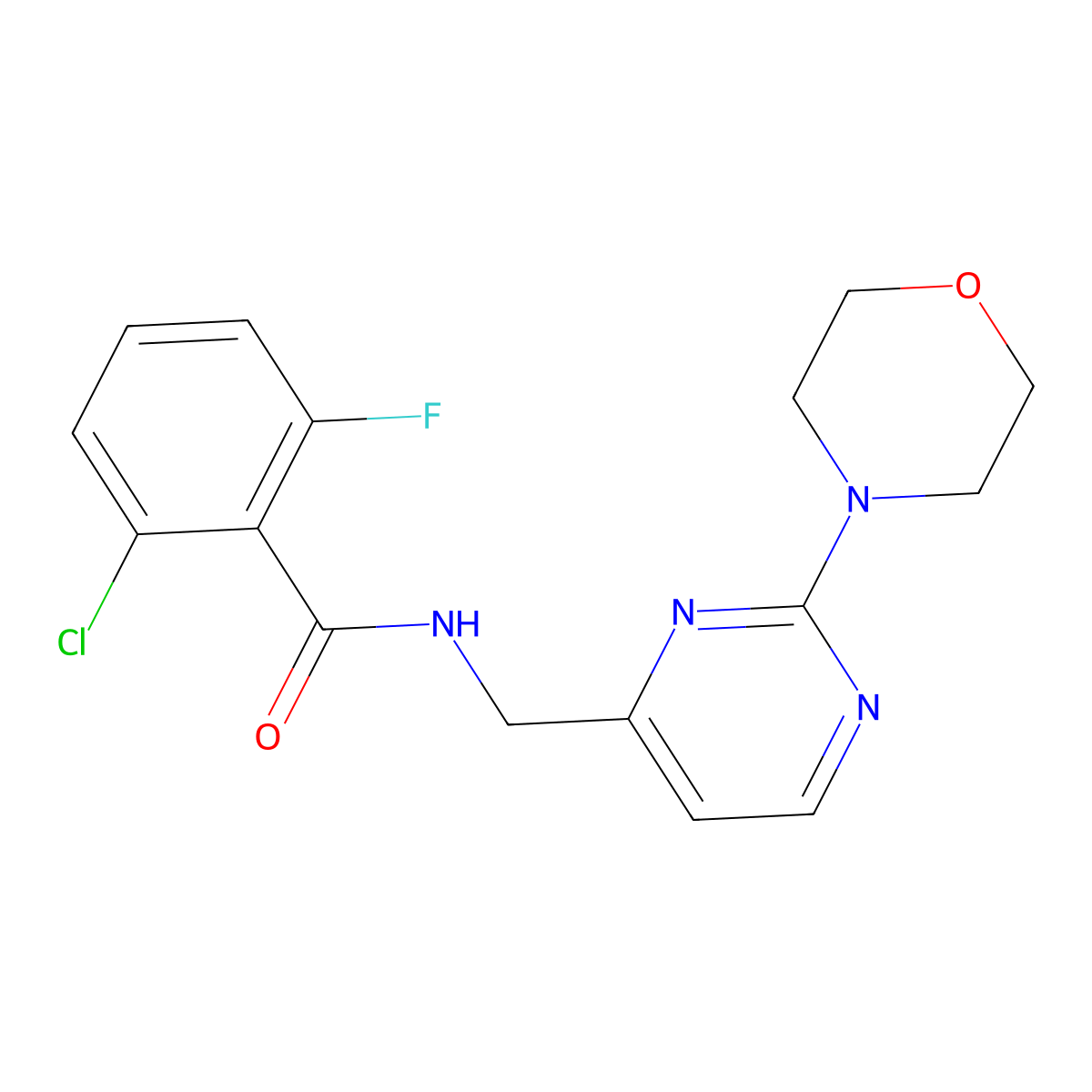 2-chloro-6-fluoro-N-((2-morpholinopyrimidin-4-yl)methyl)benzamide molecular structure, CAS 1797620-41-7