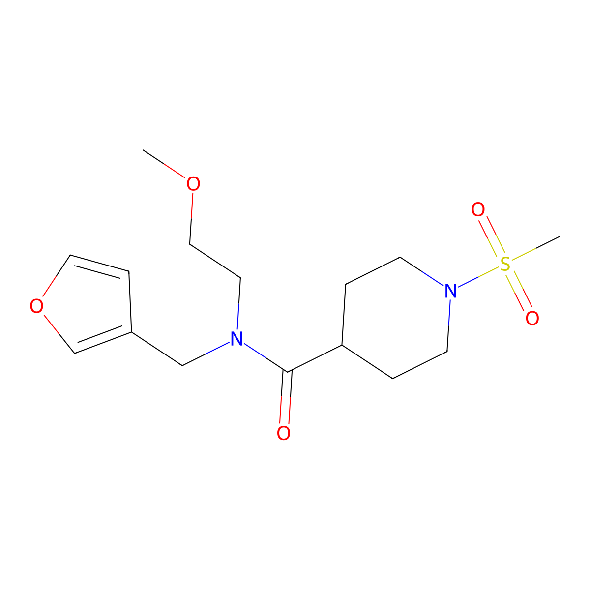 N-(furan-3-ylmethyl)-N-(2-methoxyethyl)-1-(methylsulfonyl)piperidine-4-carboxamide molecular structure, CAS 1797620-45-1