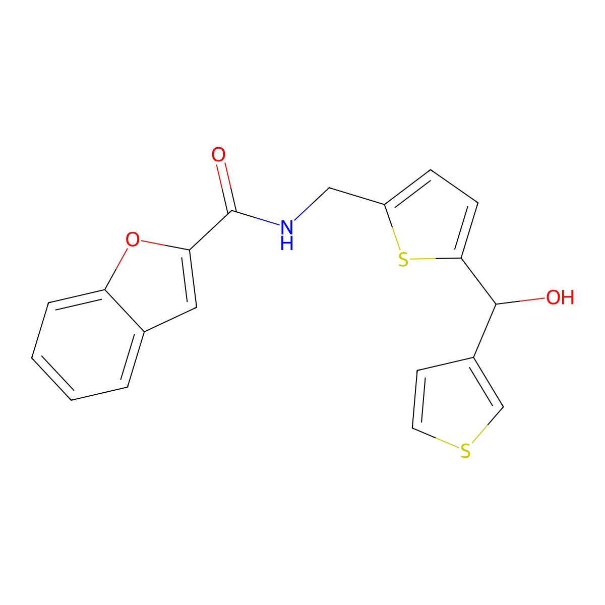 N-((5-(hydroxy(thiophen-3-yl)methyl)thiophen-2-yl)methyl)benzofuran-2-carboxamide molecular structure, CAS 1797620-58-6