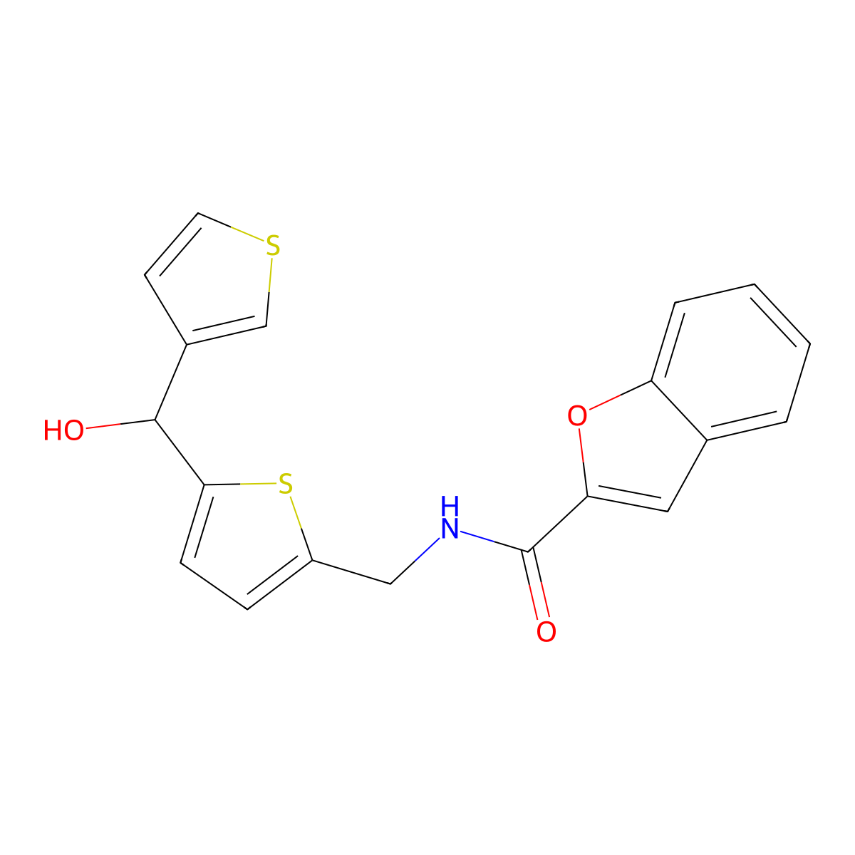 N-((5-(hydroxy(thiophen-3-yl)methyl)thiophen-2-yl)methyl)benzofuran-2-carboxamide molecular structure, CAS 1797620-58-6