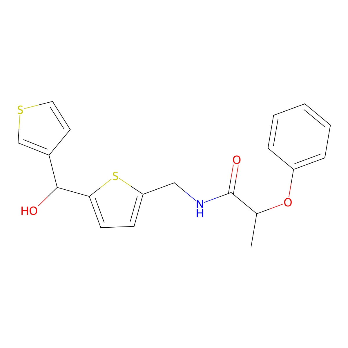N-((5-(hydroxy(thiophen-3-yl)methyl)thiophen-2-yl)methyl)-2-phenoxypropanamide molecular structure, CAS 1797620-63-3
