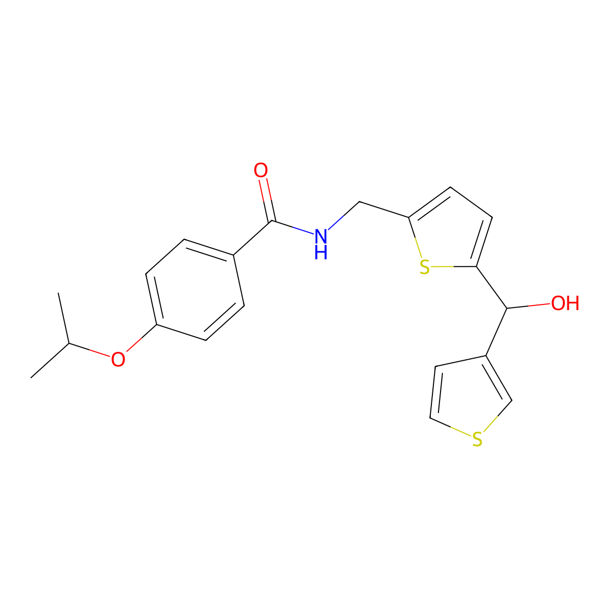 N-((5-(hydroxy(thiophen-3-yl)methyl)thiophen-2-yl)methyl)-4-isopropoxybenzamide molecular structure, CAS 1797620-80-4