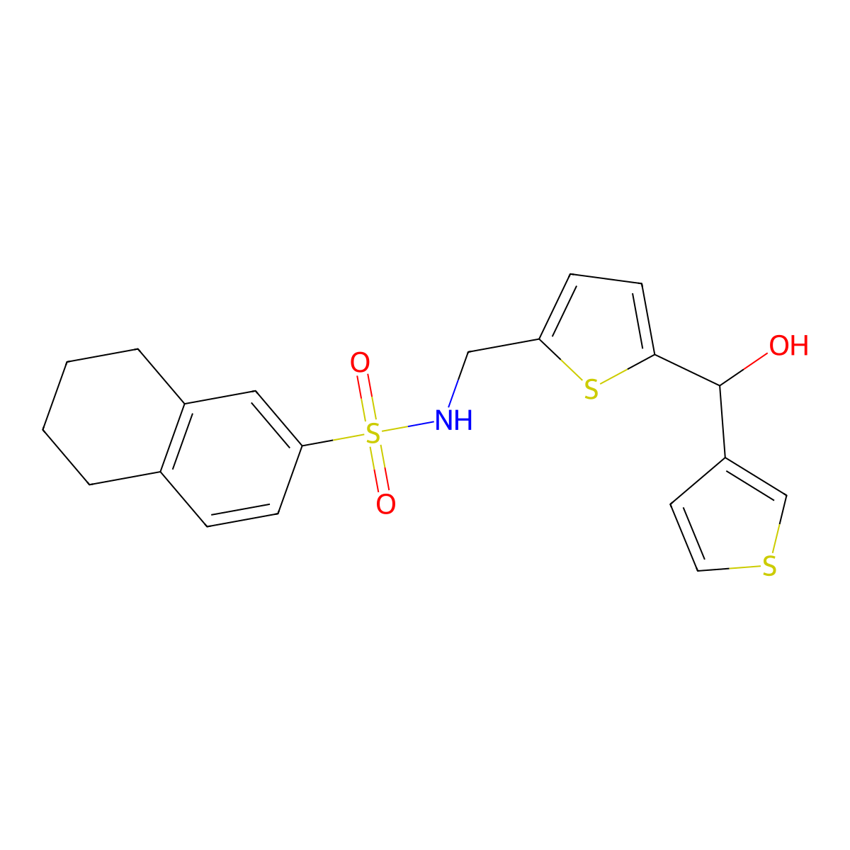 N-((5-(hydroxy(thiophen-3-yl)methyl)thiophen-2-yl)methyl)-5,6,7,8-tetrahydronaphthalene-2-sulfonamide molecular structure, CAS 1797620-91-7