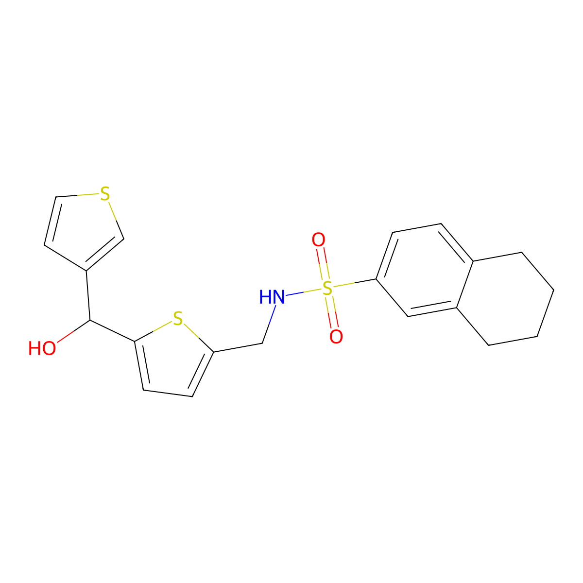 N-((5-(hydroxy(thiophen-3-yl)methyl)thiophen-2-yl)methyl)-5,6,7,8-tetrahydronaphthalene-2-sulfonamide molecular structure, CAS 1797620-91-7