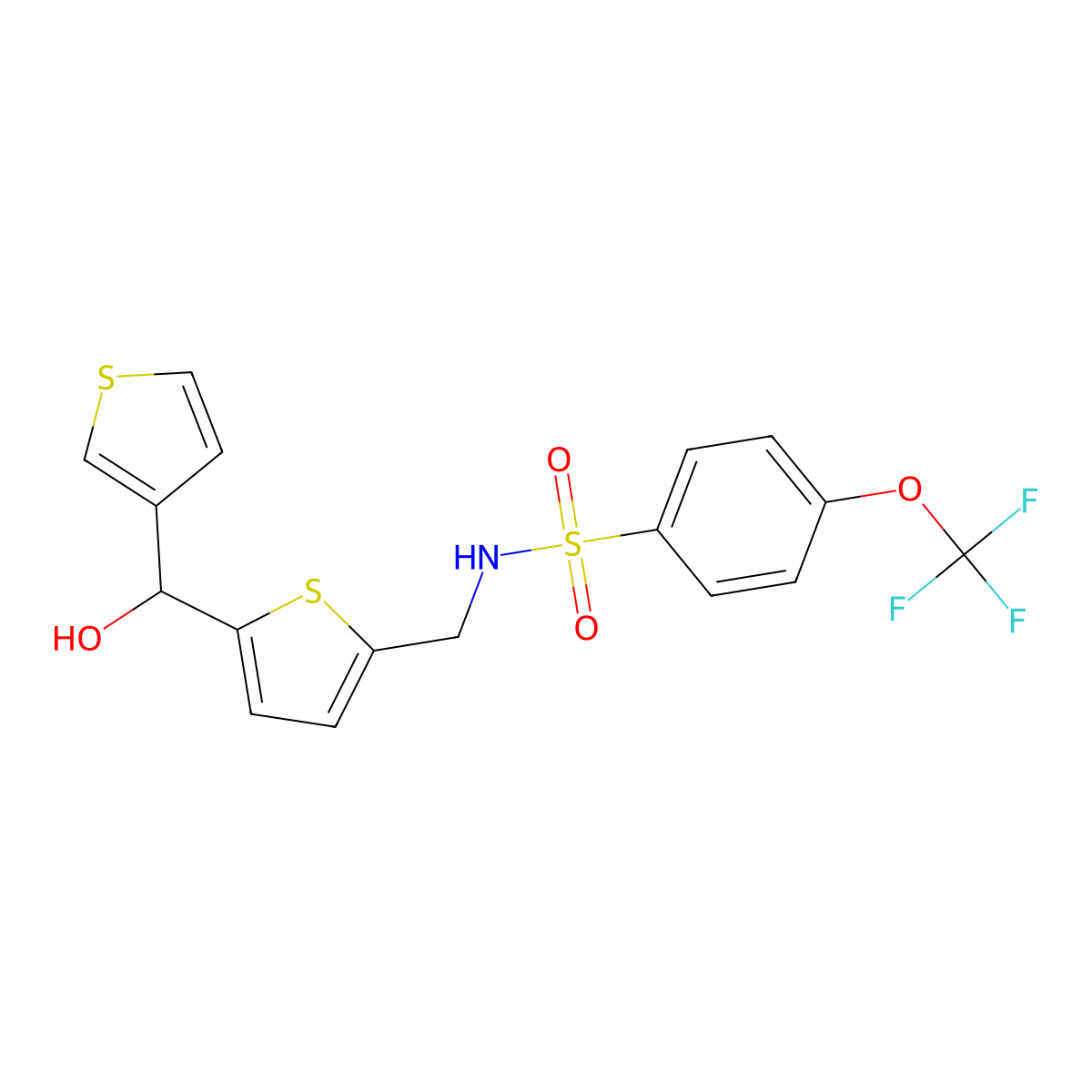 N-((5-(hydroxy(thiophen-3-yl)methyl)thiophen-2-yl)methyl)-4-(trifluoromethoxy)benzenesulfonamide molecular structure, CAS 1797620-94-0