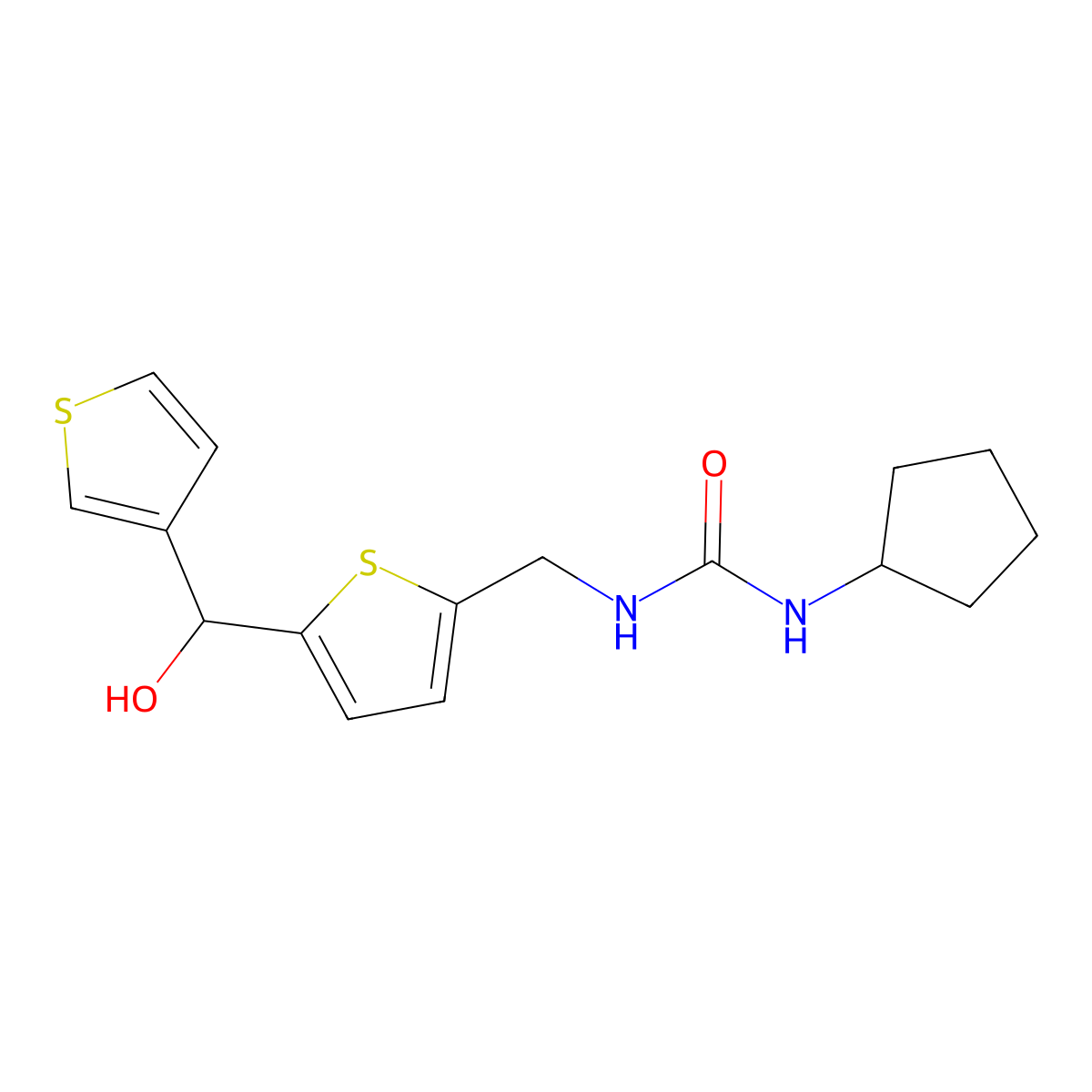 1-Cyclopentyl-3-({5-[hydroxy(thiophen-3-yl)methyl]thiophen-2-yl}methyl)urea molecular structure, CAS 1797621-01-2