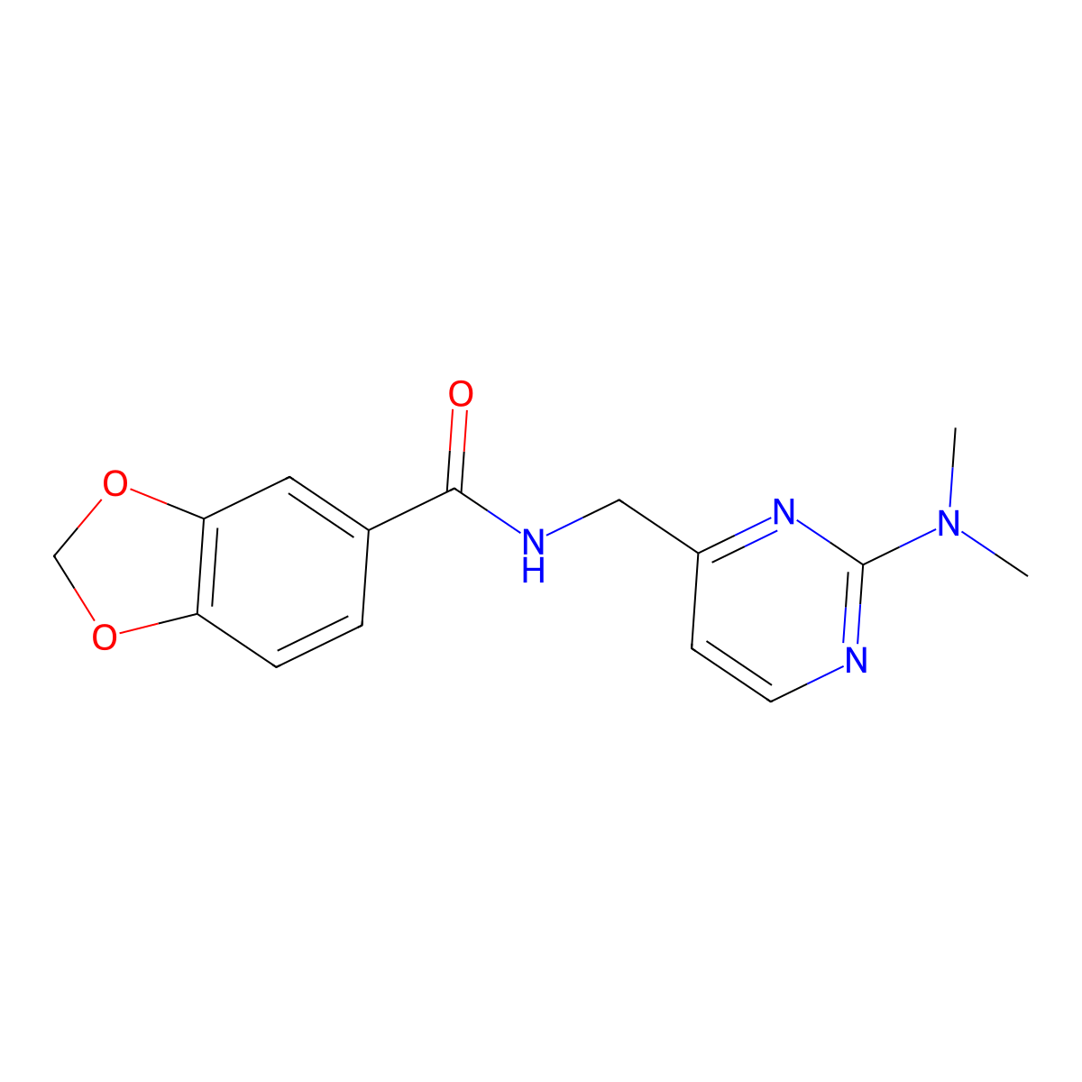 N-((2-(dimethylamino)pyrimidin-4-yl)methyl)benzo[d][1,3]dioxole-5-carboxamide molecular structure, CAS 1797621-11-4