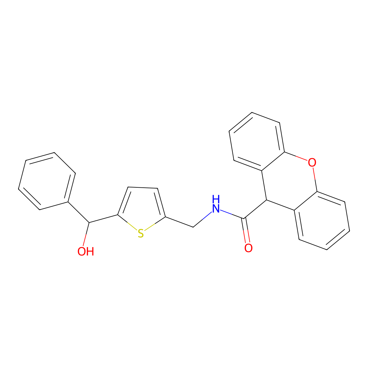 N-((5-(hydroxy(phenyl)methyl)thiophen-2-yl)methyl)-9H-xanthene-9-carboxamide molecular structure, CAS 1797621-19-2