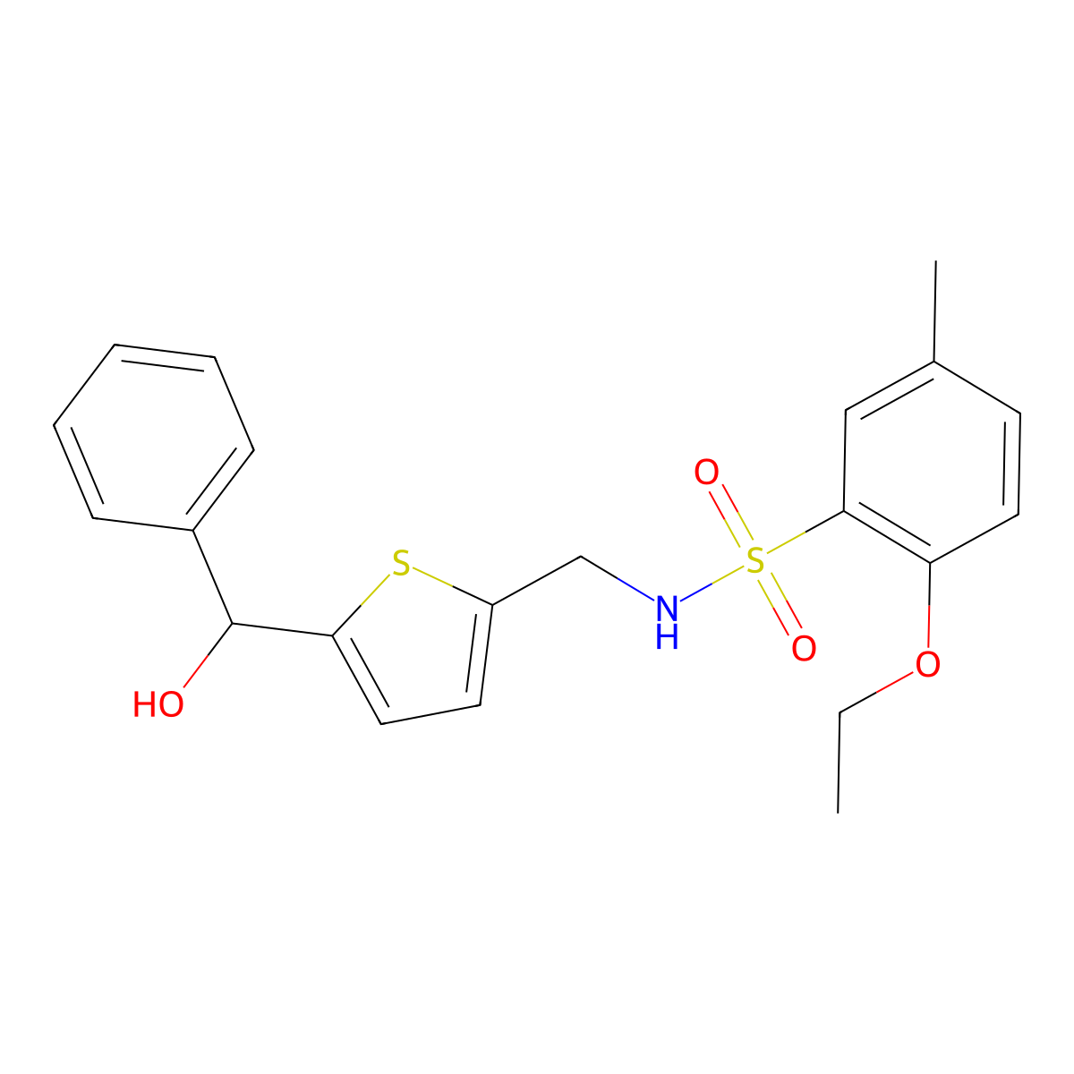 2-ethoxy-N-((5-(hydroxy(phenyl)methyl)thiophen-2-yl)methyl)-5-methylbenzenesulfonamide molecular structure, CAS 1797621-28-3