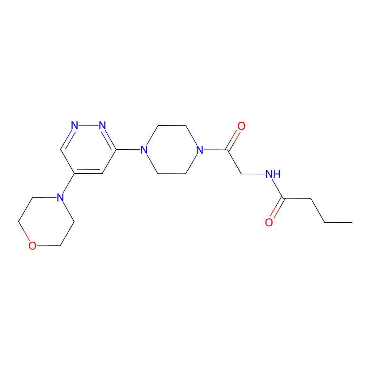 N-(2-(4-(5-morpholinopyridazin-3-yl)piperazin-1-yl)-2-oxoethyl)butyramide molecular structure, CAS 1797621-35-2