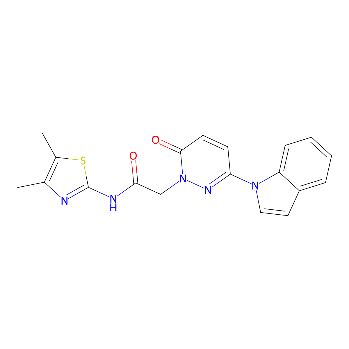 2-(3-(1H-indol-1-yl)-6-oxopyridazin-1(6H)-yl)-N-(4,5-dimethylthiazol-2-yl)acetamide molecular structure, CAS 1797621-85-2