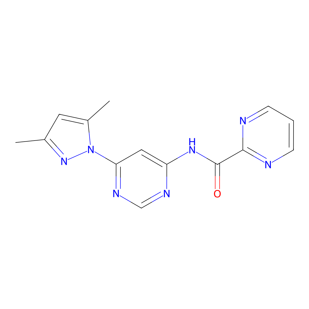 N-(6-(3,5-dimethyl-1H-pyrazol-1-yl)pyrimidin-4-yl)pyrimidine-2-carboxamide molecular structure, CAS 1797622-05-9