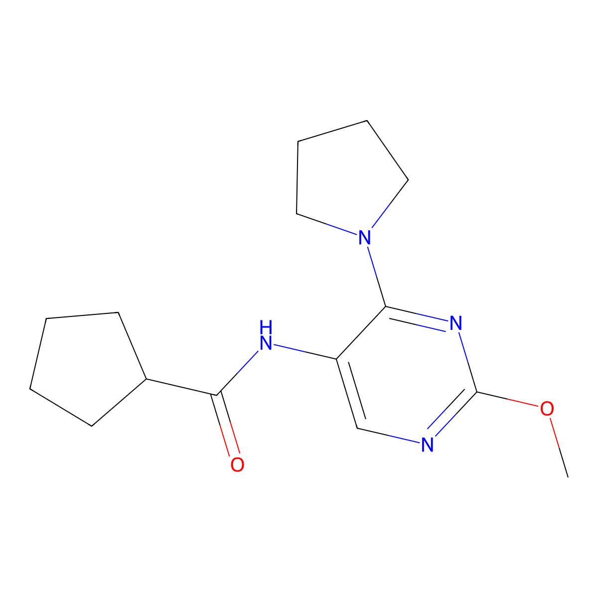 N-[2-Methoxy-4-(pyrrolidin-1-YL)pyrimidin-5-YL]cyclopentanecarboxamide molecular structure, CAS 1797622-36-6